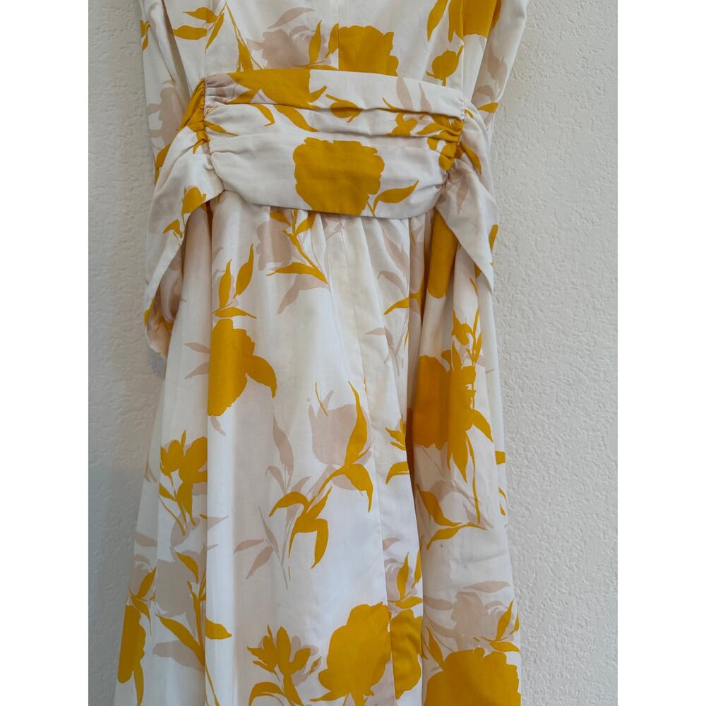 NWT Ann Taylor Floral Belted Dress Womens XXS Petite Cottagecore Cotton Yellow - Picture 9 of 12